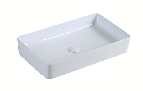 Sjajno bijeli umivaonik na ploču Triomini Slim od tanke keramike, izvedba bez preljeva.