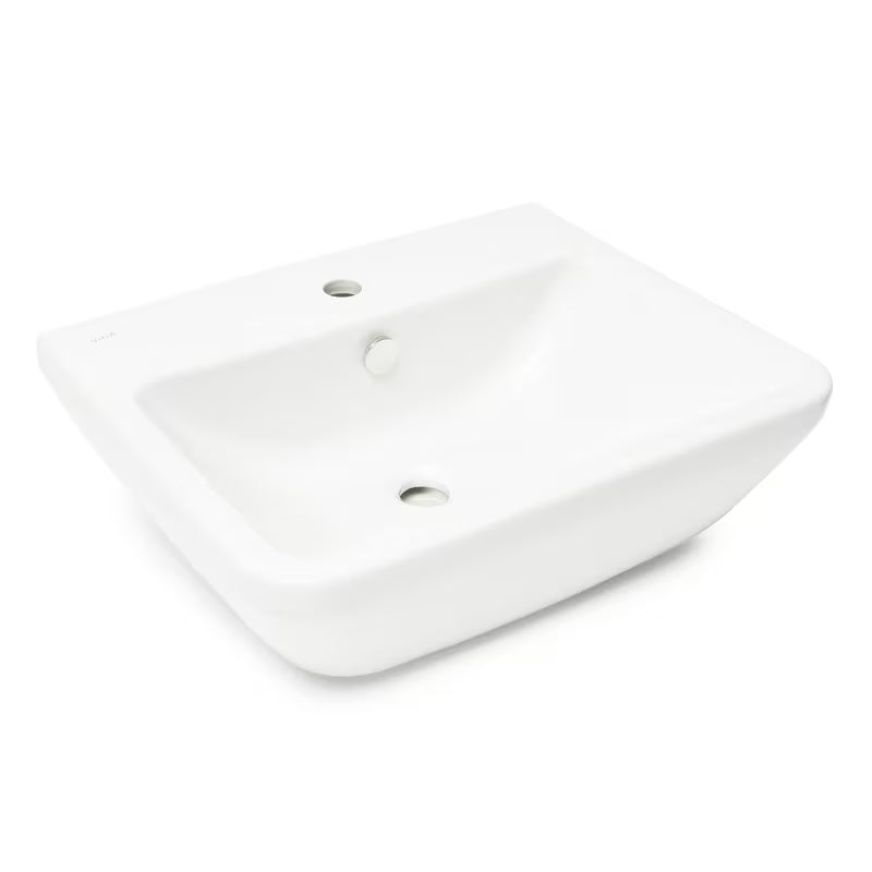 Bijeli viseće keramički umivaonik vitra Integra 55x45 cm s otvorom pro za slavinu u sredini i preljevom.