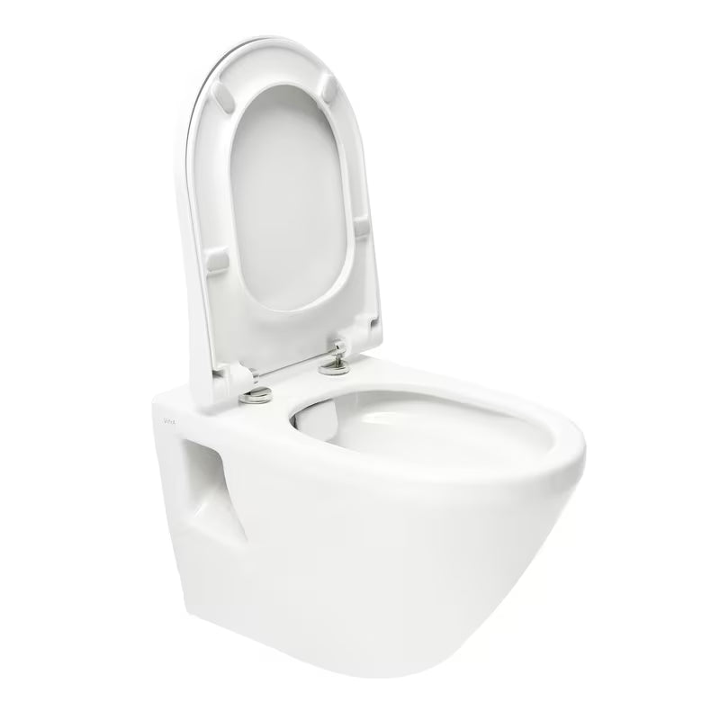Bijeli viseća WC školjka vitra Integra bez sustava za ispiranje s tehnologijom Rim-Ex i sjedalom soft Close.