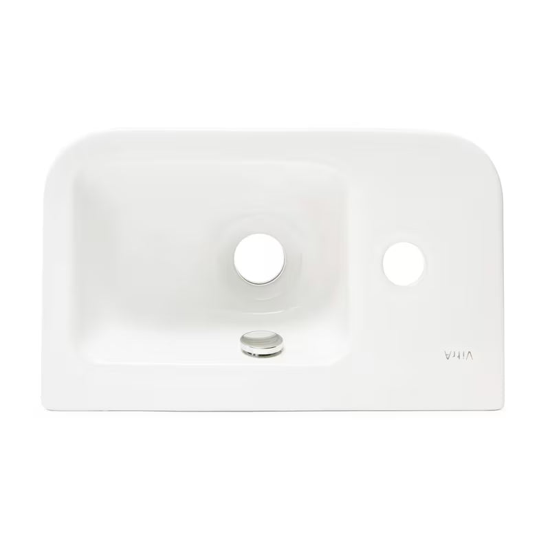 Bijeli keramički mali umivaonik Vitra Integra 37x22 cm s otvorom za pro slavinu lijevo u sjajnoj izvedbi