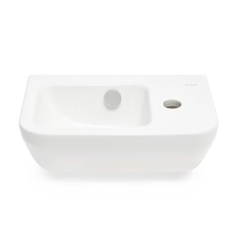 Bijeli keramički mali umivaonik Vitra Integra 37x22 cm s preljevom i otvorom za pro slavinu desno