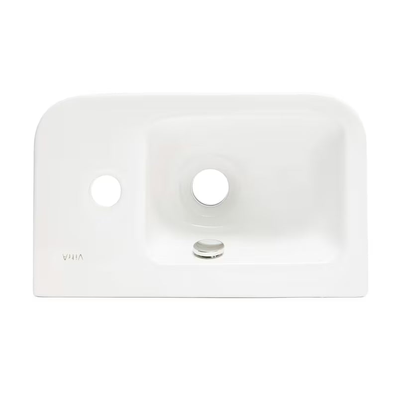 Bijeli keramički mali umivaonik Vitra Integra 37x22 cm s preljevom i otvorom za pro slavinu desno