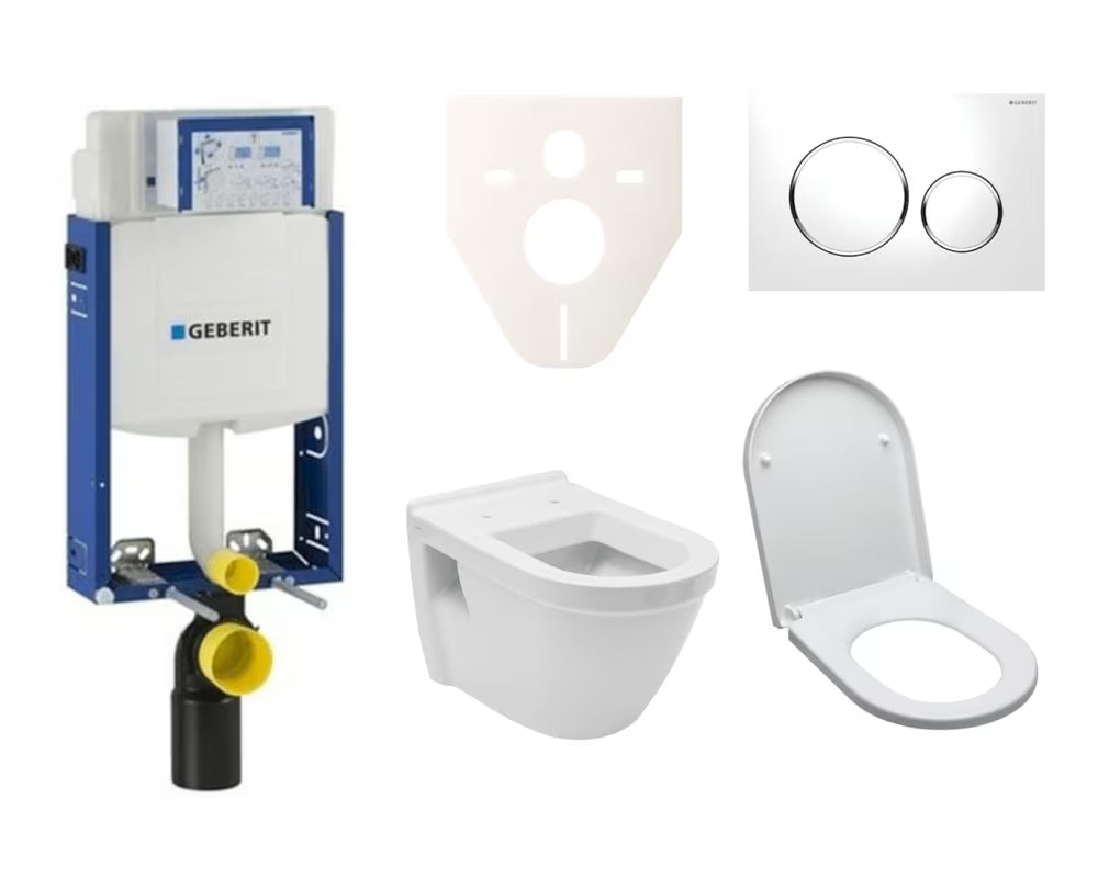 Viseći WC set vitra Integra s ugradbenim modulom, vodokotlićem Geberit i bijelom tipkom za ispiranje