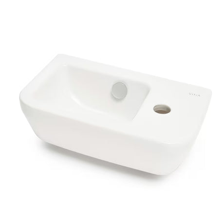 Bijeli keramički mali umivaonik Vitra Integra 37x22 cm s preljevom i otvorom za pro slavinu desno