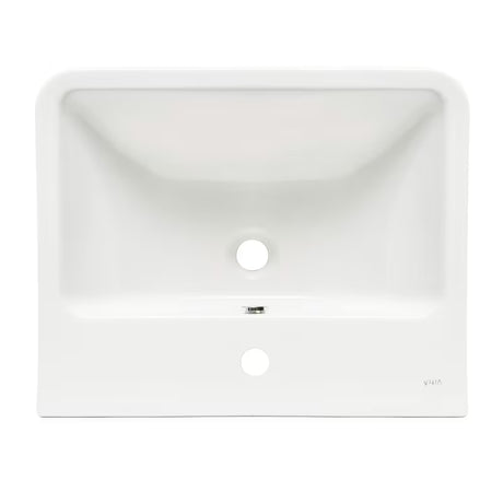 Bijeli viseće keramički umivaonik vitra Integra 55x45 cm s otvorom pro za slavinu u sredini i preljevom.