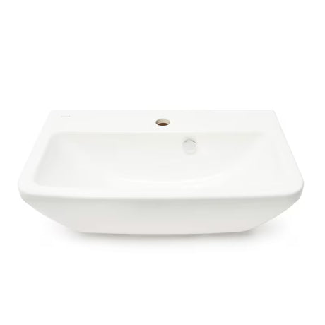 Bijeli viseći umivaonik Vitra Integra 60x36 cm od keramike s otvorom pro za slavinu u sredini i preljevom.