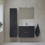Kupaonski set Vitra Mia 79 x 39,5 cm u antracit boji s ormarićem, umivaonikom, ogledalom i LED rasvjetom.
