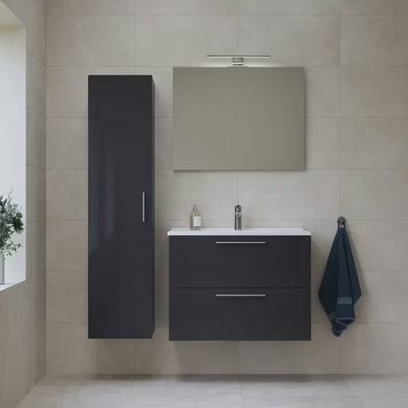 Kupaonski set Vitra Mia 79 x 39,5 cm u antracit boji s ormarićem, umivaonikom, ogledalom i LED rasvjetom.