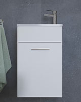 Bijela kupaonski set Vitra Mia s umivaonikom, s visećim ormarićem, ogledalom i LED rasvjetom