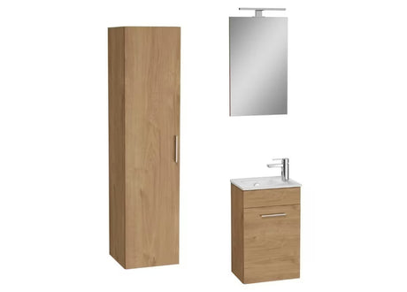 Viseća kupaonski set vitra Mia u izvedbi zlatni hrast s umivaonikom, ogledalom i LED rasvjetom