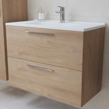 Kupaonski set Vitra Mia 79 x 39,5 cm u dekoru zlatni hrast s ormarićem, umivaonikom, ogledalom i LED rasvjetom.