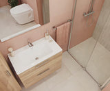 Kupaonski set Vitra Mia 79 x 39,5 cm u dekoru zlatni hrast s ormarićem, umivaonikom, ogledalom i LED rasvjetom.