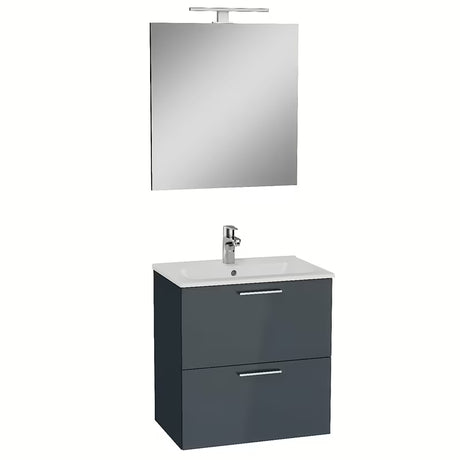 Kupaonski set Vitra Mia u antracit boji s umivaonikom, s visećim ormarićem, ogledalom i LED rasvjetom.