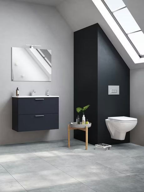 Kupaonski set Vitra Mia 79 x 39,5 cm u antracit boji s ormarićem, umivaonikom, ogledalom i LED rasvjetom.
