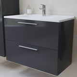 Kupaonski set Vitra Mia 79 x 39,5 cm u antracit boji s ormarićem, umivaonikom, ogledalom i LED rasvjetom.