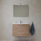 Kupaonski set Vitra Mia 79 x 39,5 cm u dekoru zlatni hrast s ormarićem, umivaonikom, ogledalom i LED rasvjetom.