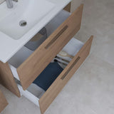 Kupaonski set Vitra Mia 79 x 39,5 cm u dekoru zlatni hrast s ormarićem, umivaonikom, ogledalom i LED rasvjetom.