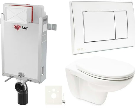 Viseći WC set Vitra Normus s ugradbenim modulom, vodokotlićem SAT, tipkom za ispiranje i daskom