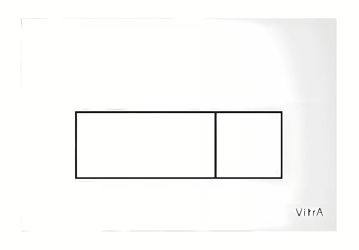 Bijele sjajne tipka za aktiviranje Vitra Root Square od plastike pro vodokotlića vitra s dvokoličinskim ispiranjem.
