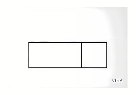 Bijele sjajne tipka za aktiviranje Vitra Root Square od plastike pro vodokotlića vitra s dvokoličinskim ispiranjem.