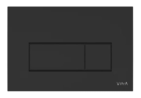 Crne mat tipka za aktiviranje Vitra Root Square pro vodokotlića vitra s mehaničkim dvokoličinskim ispiranjem.