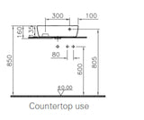 Bijeli keramički umivaonik na ploču Vitra Shift New 50 x 25 cm s preljevom i otvorom pro za slavinu desno.