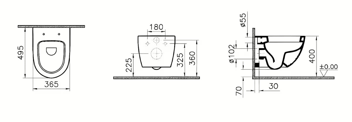 Bijeli viseća WC školjka vitra Shift sa skrivenim pričvršćenjem i stražnjim odvodom