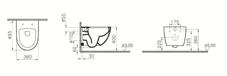 Bijeli viseća WC školjka vitra Shift bez sustava za ispiranje ovalnog dizajna i sa skrivenim pričvršćenjem.