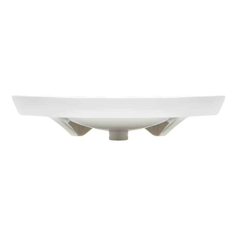 Bijeli viseće bez barijera umivaonik Vitra 65x56 cm od keramike s preljevom i otvorom pro slavinu u sredini.