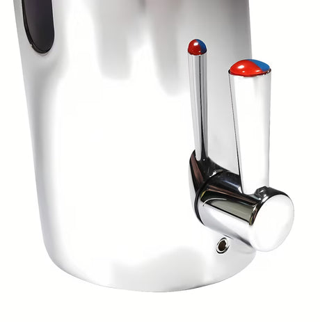 Kromirana senzorska miješalica za umivaonik Weltservis Donner s infracrvenim aktiviranjem i ručnim upravljanjem temperaturom.