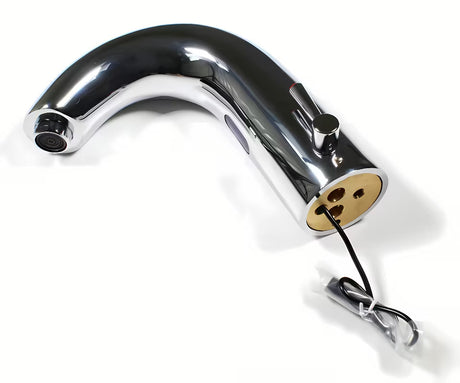 Kromirana senzorska miješalica za umivaonik Weltservis Donner s infracrvenim aktiviranjem i ručicom za regulaciju temperature.