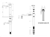 Visoka jednoručna baterija umivaonička stojeća slavina WF Industrial u završnoj obradi uljno brušena bronca Dark-Metal.