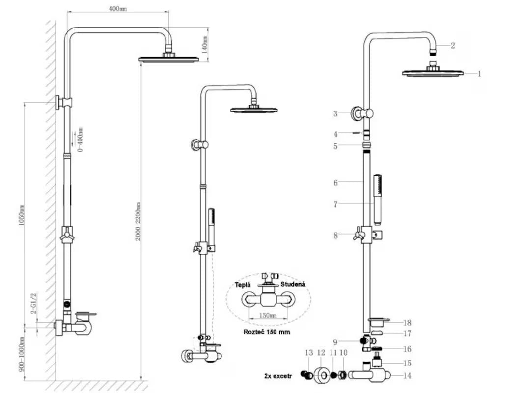 Tuš sustav WF Industrial u završnoj obradi uljem trljana bronca s nadglavnim tušem 20 cm